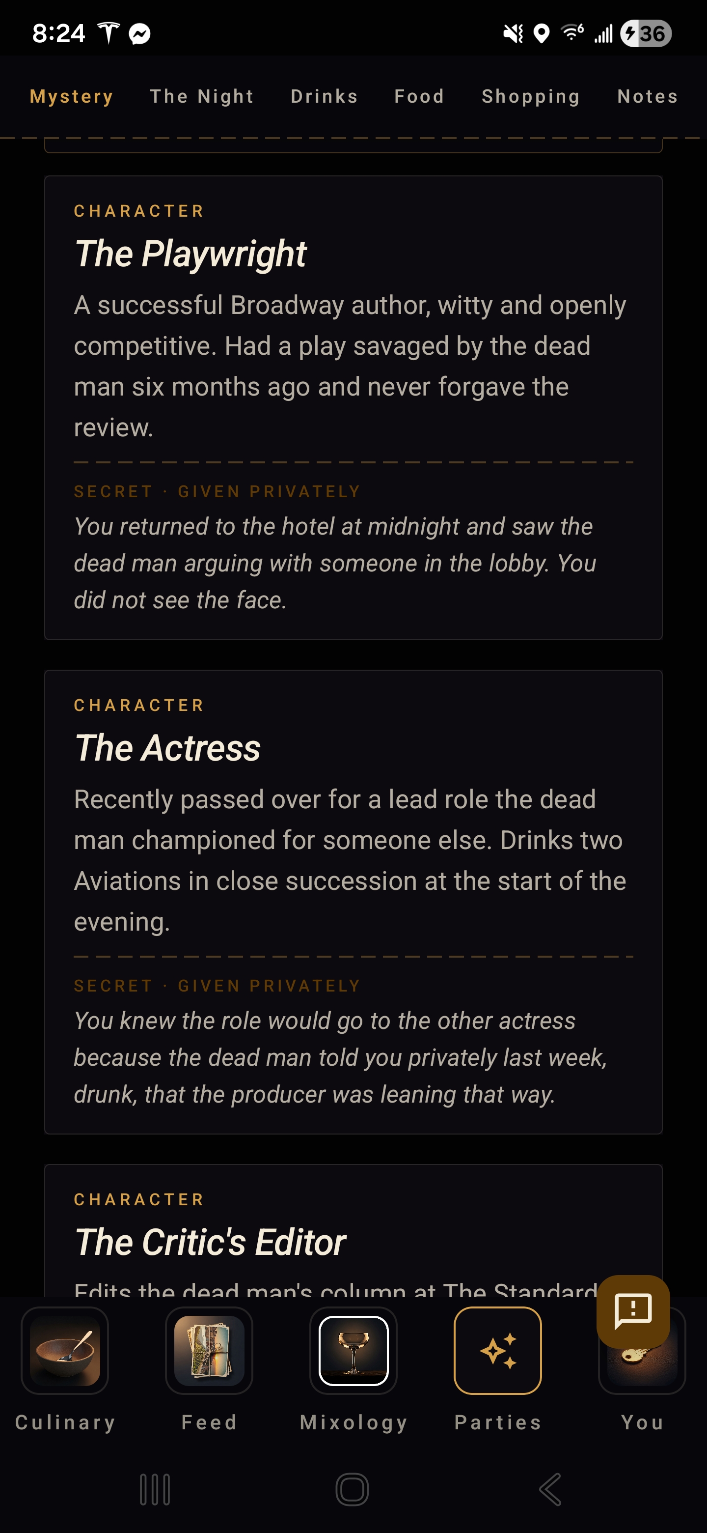 Character cast list with the Playwright and the Actress.